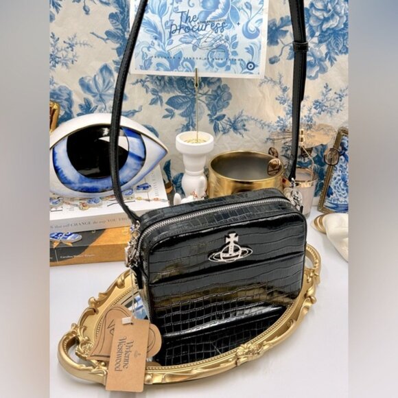 🆕 VIVIENNE WESTWOOD 🧿 NWT Rachel Camera Crossbody Bag - Vegan Croc - AUTH - Picture 2 of 13